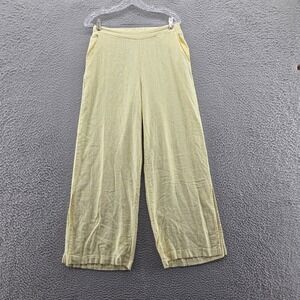 Cable & Gauge Womens Linen Blend Wide Leg Pant Small Yellow White Stripe Pull On